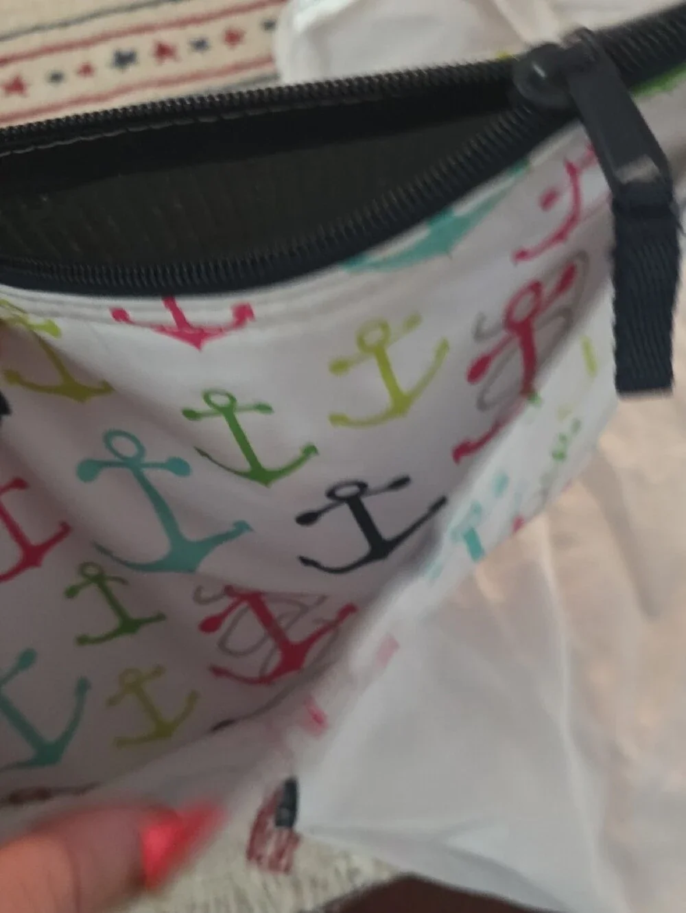 White Anchor-Print Cosmetic Pouch - Multicolor Anchors